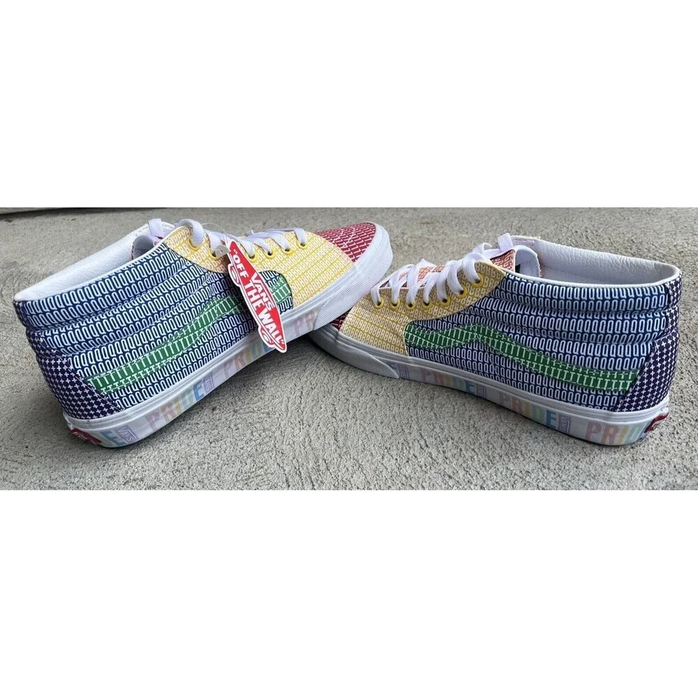 New! Vans Sk8 Mid Pride Multicolor/White Skate Shoes - Men's 10.5 Women's 12